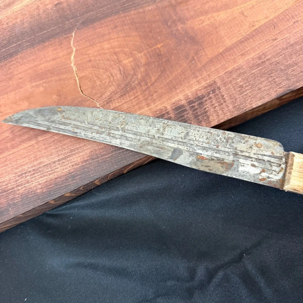 Old Hickory Tru-Edge Butcher Knife Carbon Steel Wood Handle Made in USA Vintage